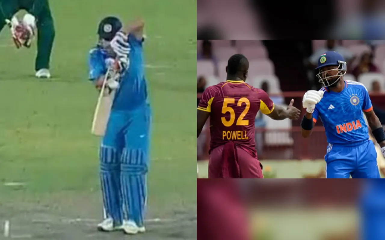 MS Dhoni (left) Rovman Powell & Hardik Pandya (right)