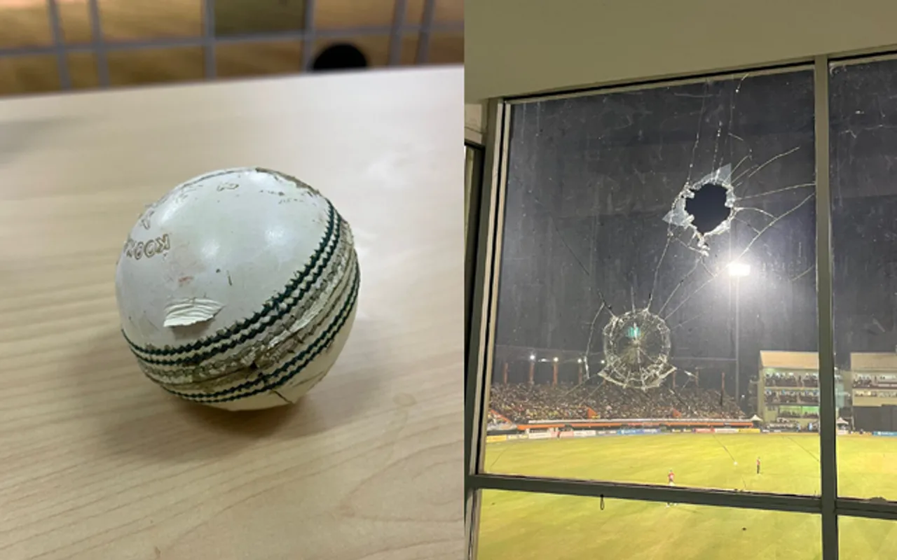 Jamaica Tallawahs batter Fabien Allen cracks window with six during CPL 2023