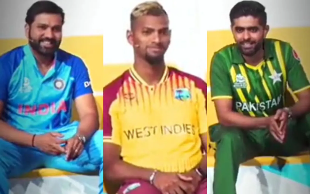 Rohit Sharma, Nicholas Pooran, and Babar Azam at all captain's press conference