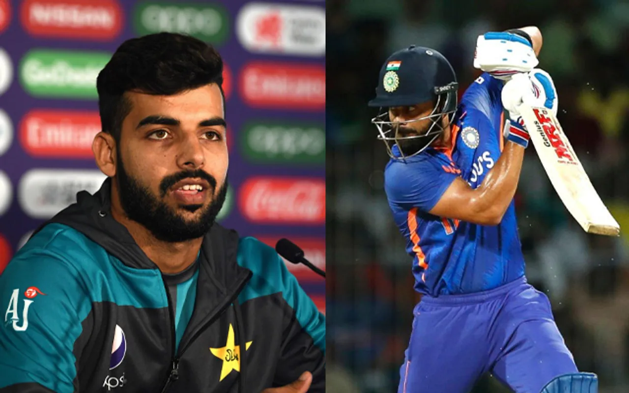 Shadab Khan (left) and Virat Kohli (right)