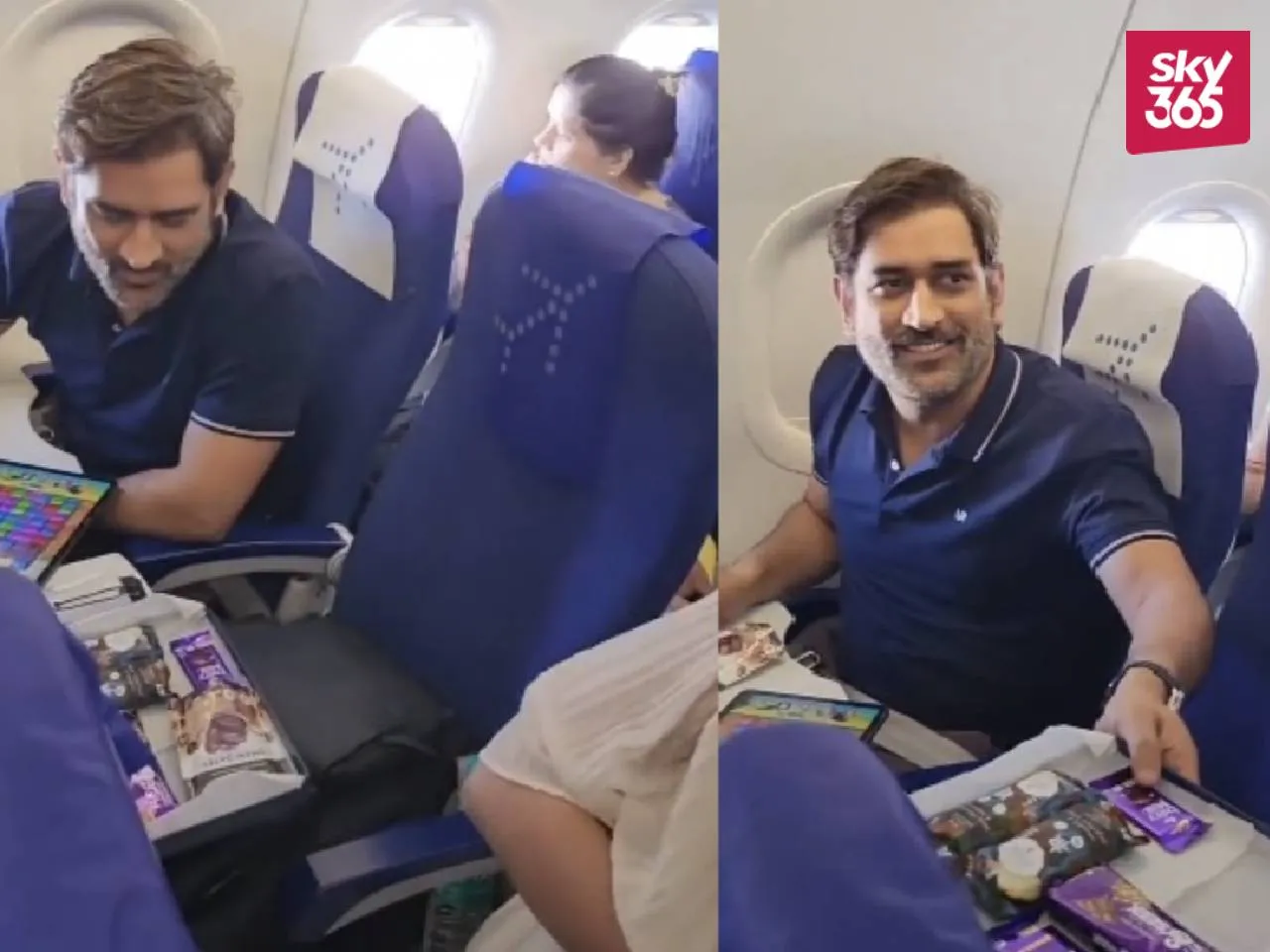 MS Dhoni in flight