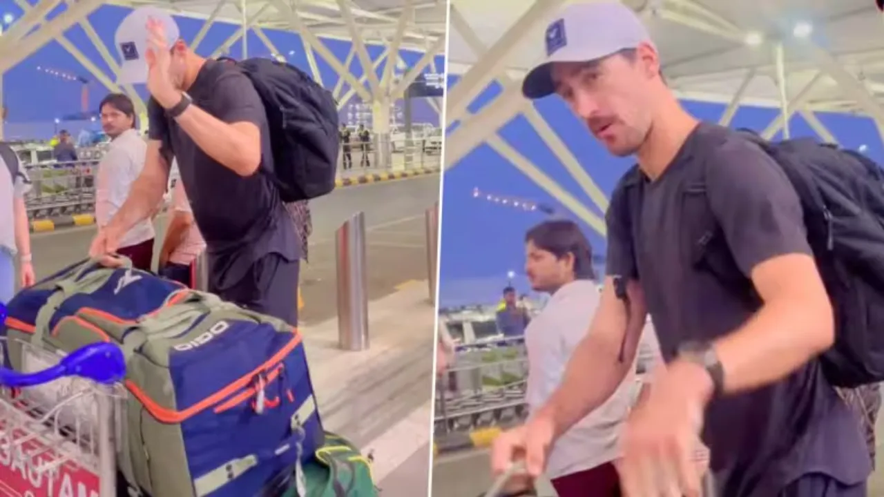 Angry Mitchell Starc shoos fan away at the airport