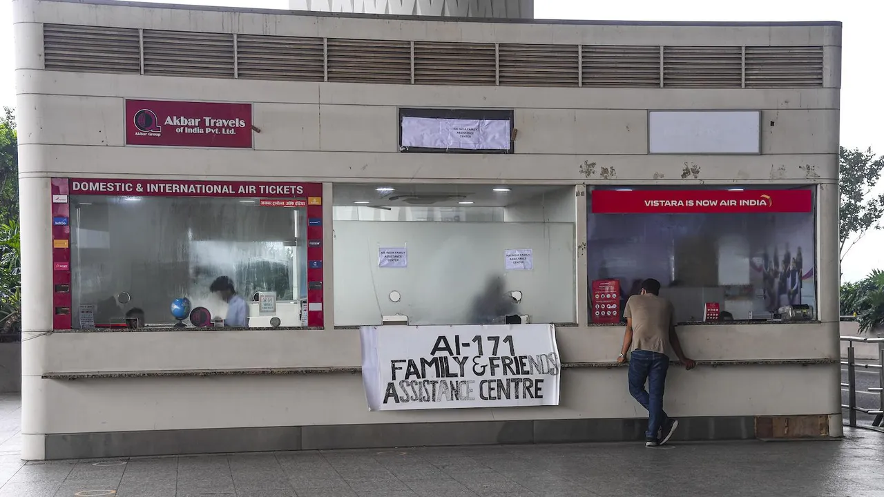 An assistance centre created for relatives of the Air India plane crash victims at Chhatrapati Shivaji Maharaj International Airport in Mumbai on Friday, June 13, 2025.