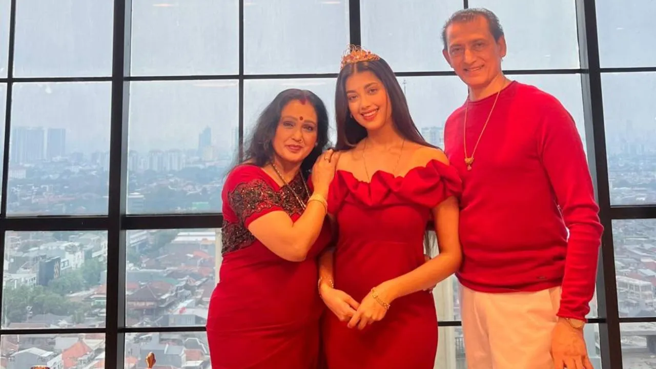 Digangana Suryavanshi Stuns in Red with Parents at Birthday Bash