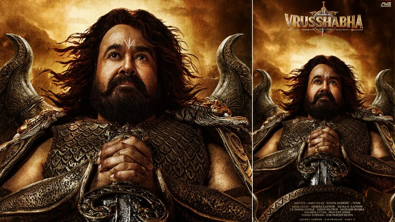 Makers Unveil Mohanlal’s Powerful First Look from Vrusshabha on His Birthday