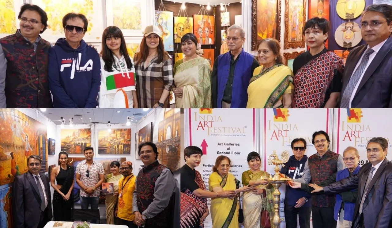 Mahima Chaudhry with daughter Ariana, Padma Shri Dr. Soma Ghosh, Manhar Udhas, Jeetu Shankar, Saryu Doshi, Curator Rajendra, Minakshi Patil, Dr Anusha Srinivasan Iyer launch the prestigious Indian Art Festival! Payal Rohatgi and Sangram Singh light lamp, say enjoy art, stay fit!