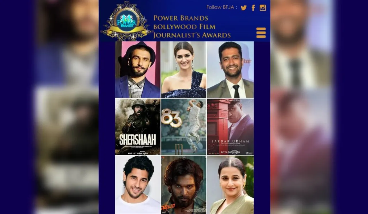 Sardar Udham, Mimi, Shershaah , Pushpa and ’83 bag ‘lion’s share’ of unique Power-Brands BFJ Awards-2022