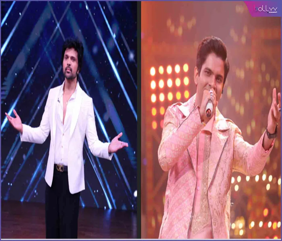Himesh Reshammiya and Rik Basu on the sets of Sa Re Ga Ma Pa
