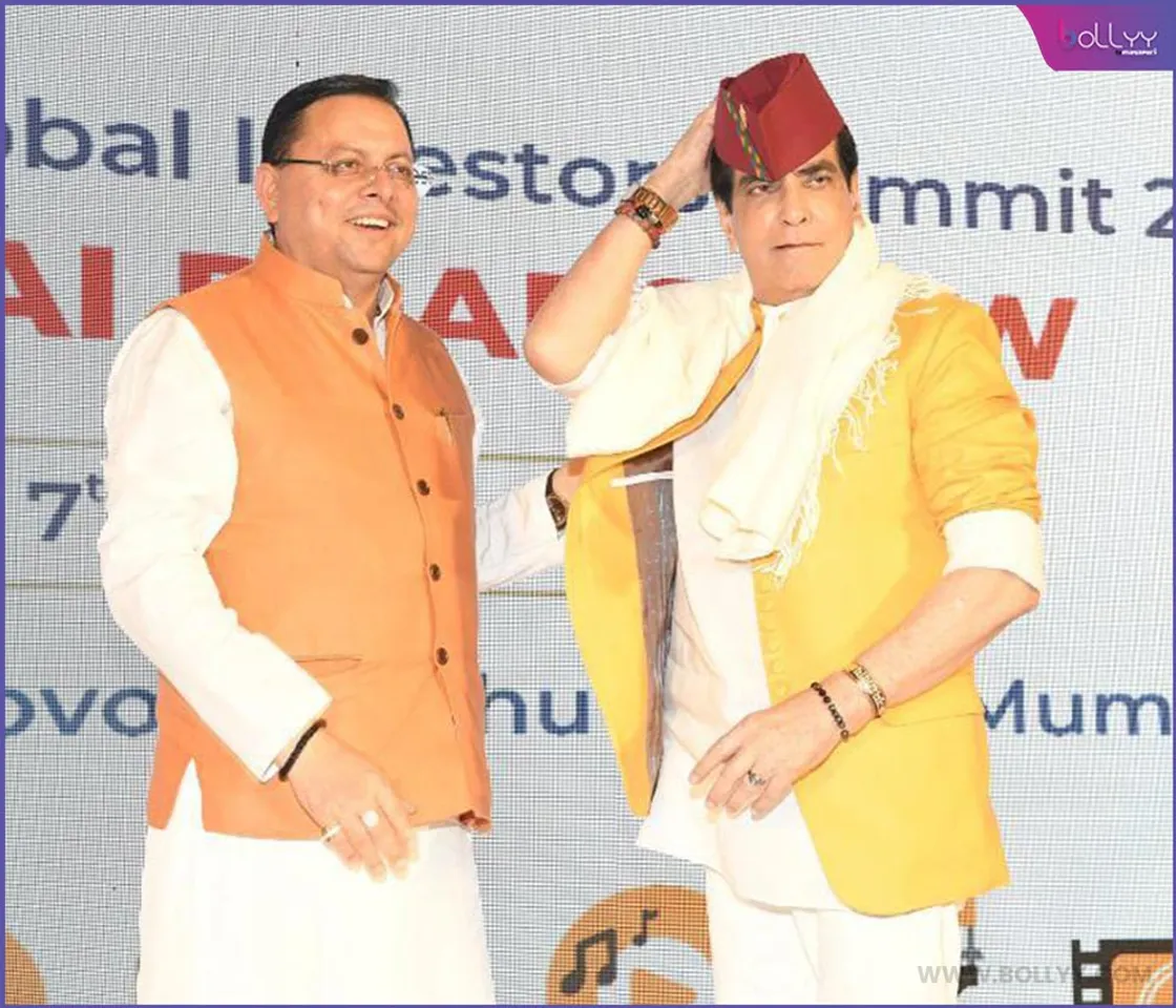 Evergreen Jeetendra has pride in wearing  ‘pahadi-topi’ gifted by Uttarakhand State CM Pushkar Singh. Dhami-- at their event to promote film-tourism. by  Chaitanya Padukone