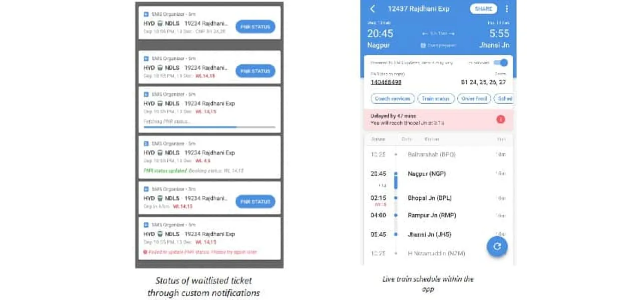 Microsoft SMS Organizer app to track train