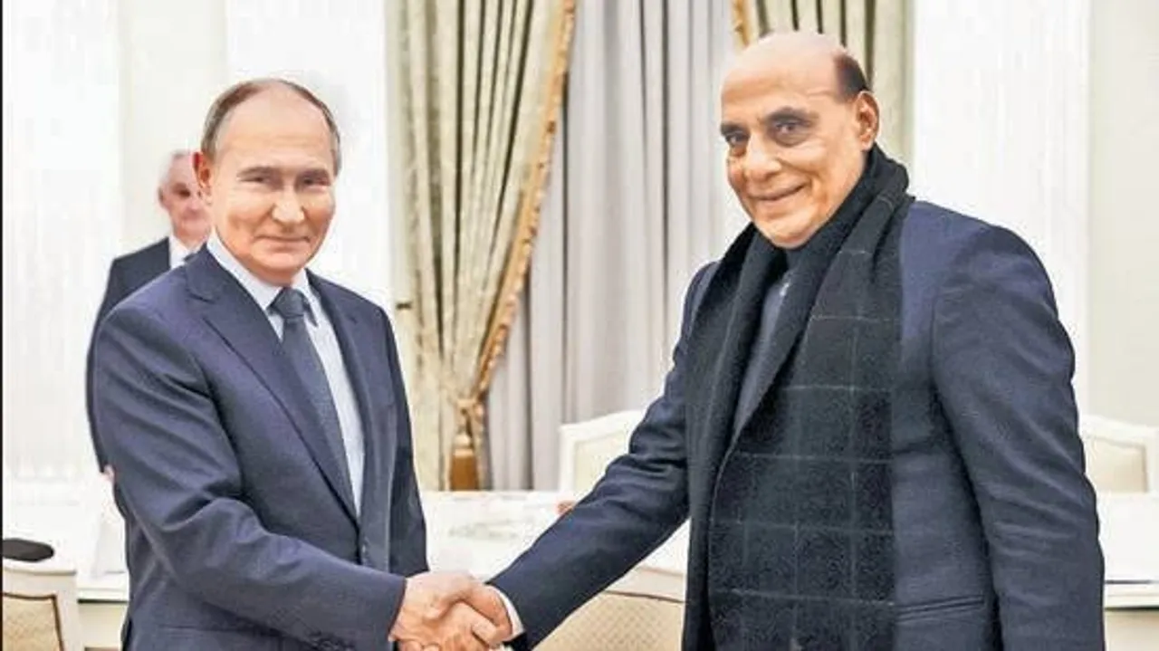 Defence Minister Rajnath Singh meets Russian President Vladimir Putin to discuss various issues of Bilateral Defence Cooperation