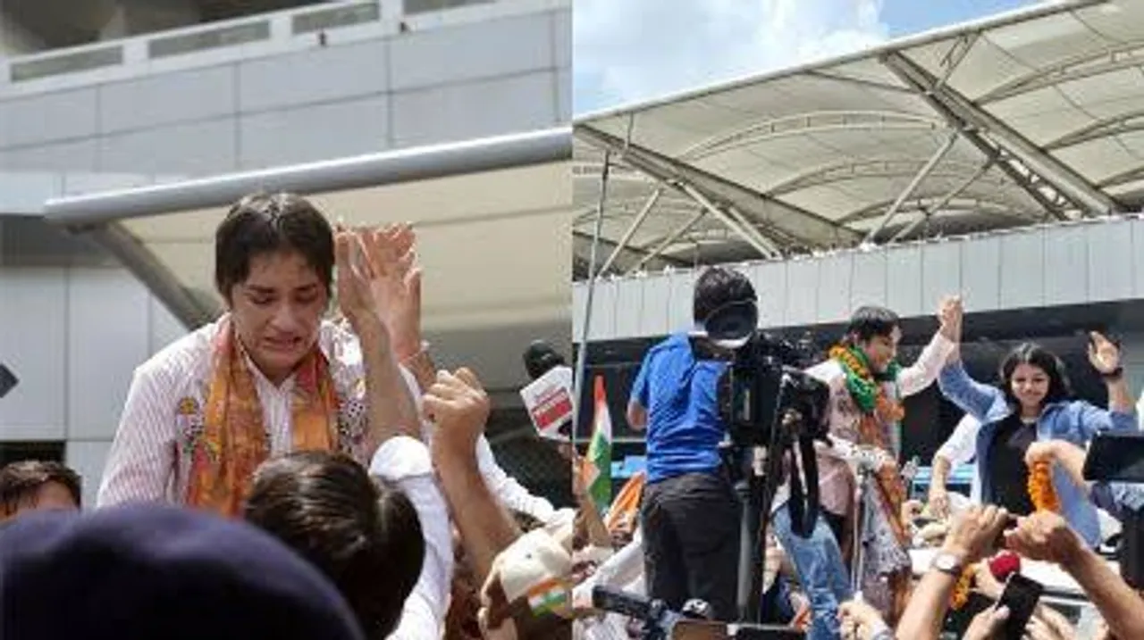 Vinesh Phogat receives grand welcome at Delhi airport