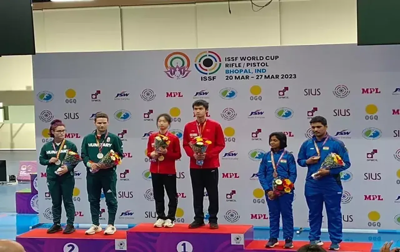 ISSF World Cup Shooting Championship: India win bronze medal in 10m Air Rifle Mixed Team event in Bhopal