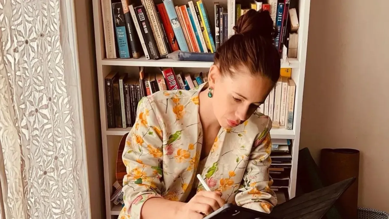 Kalki Koechlin serves a bombshell workwear fashion style in floral pantsuit