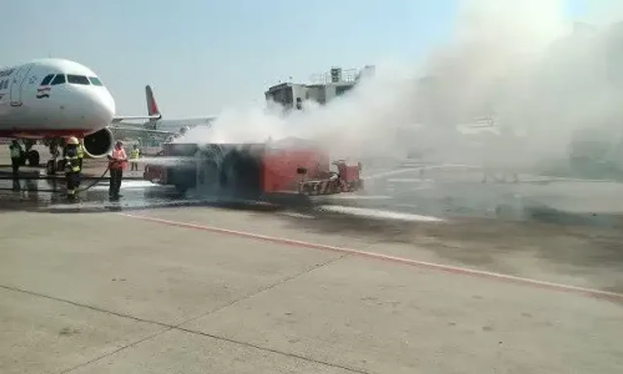 Fire breaks out at Delhi airport, pushback towing vehicle burned