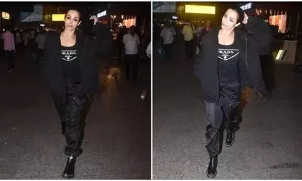 Malaika Arora channels fierce vibes in all-black tank top, pants and oversized jacket to slay airport fashion