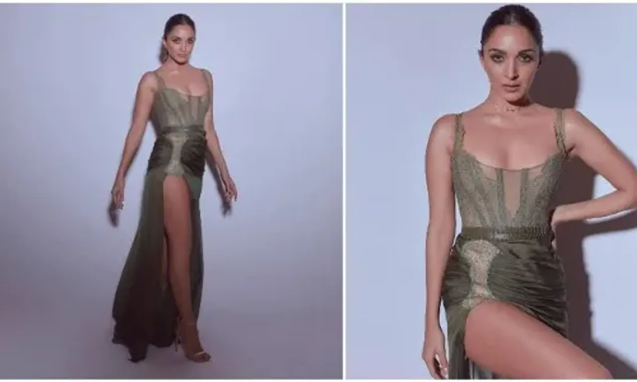 Kiara Advani nails the red carpet look in olive green body-fitted thigh-high slit dress
