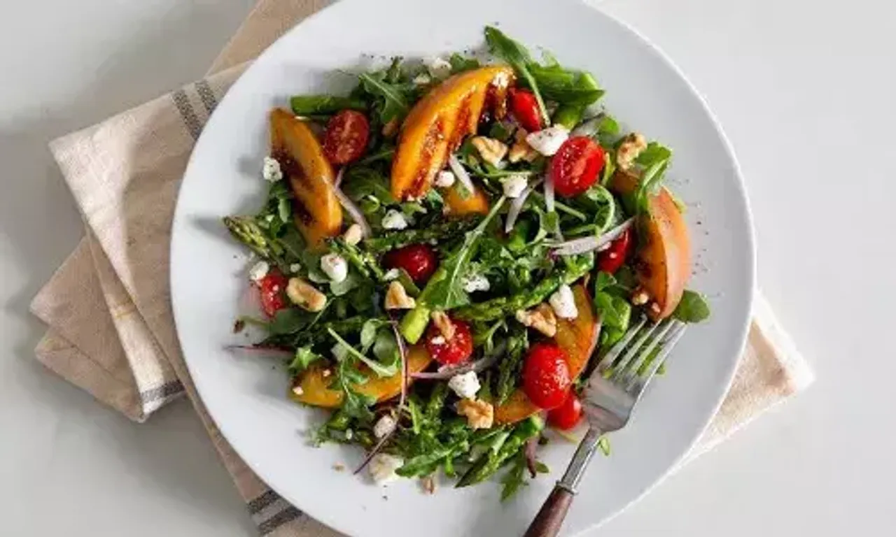 Asparagus and Peach Salad in Peach Sauce Recipe: Make healthy food fun by including this nutritious recipe in your diet