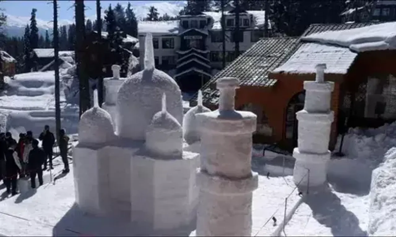 The snow sculpture of the Taj Mahal has become a new tourist attraction in Gulmarg, J&K