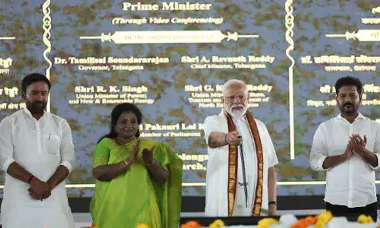 PM Modi lays foundation stone and dedicates to nation multiple development projects worth over 7,200 crore rupees in Telangana