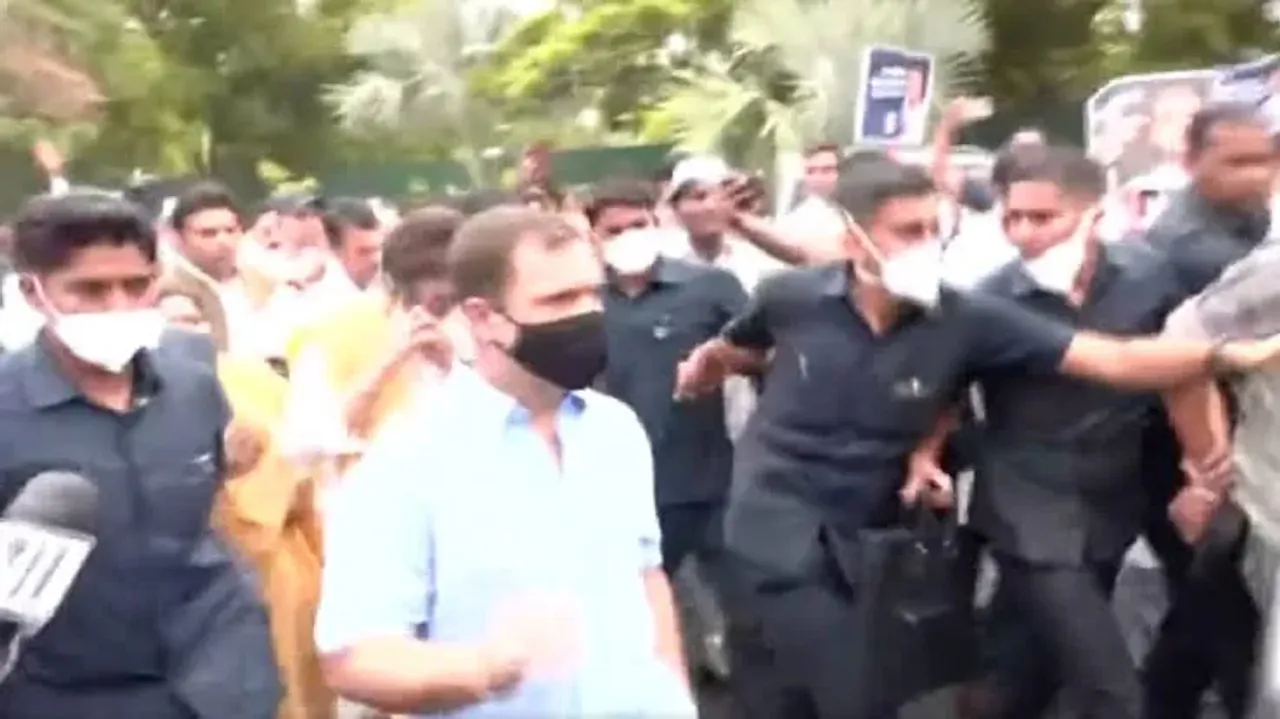 Rahul Gandhi, accompanied by Congress workers, arrives at ED office in Delhi
