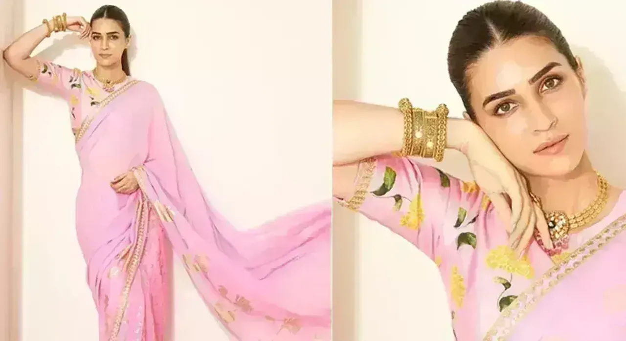 Kriti Sanon's Rs 18K Masaba Gupta saree with a floral blouse is a fresh take on festive fashion