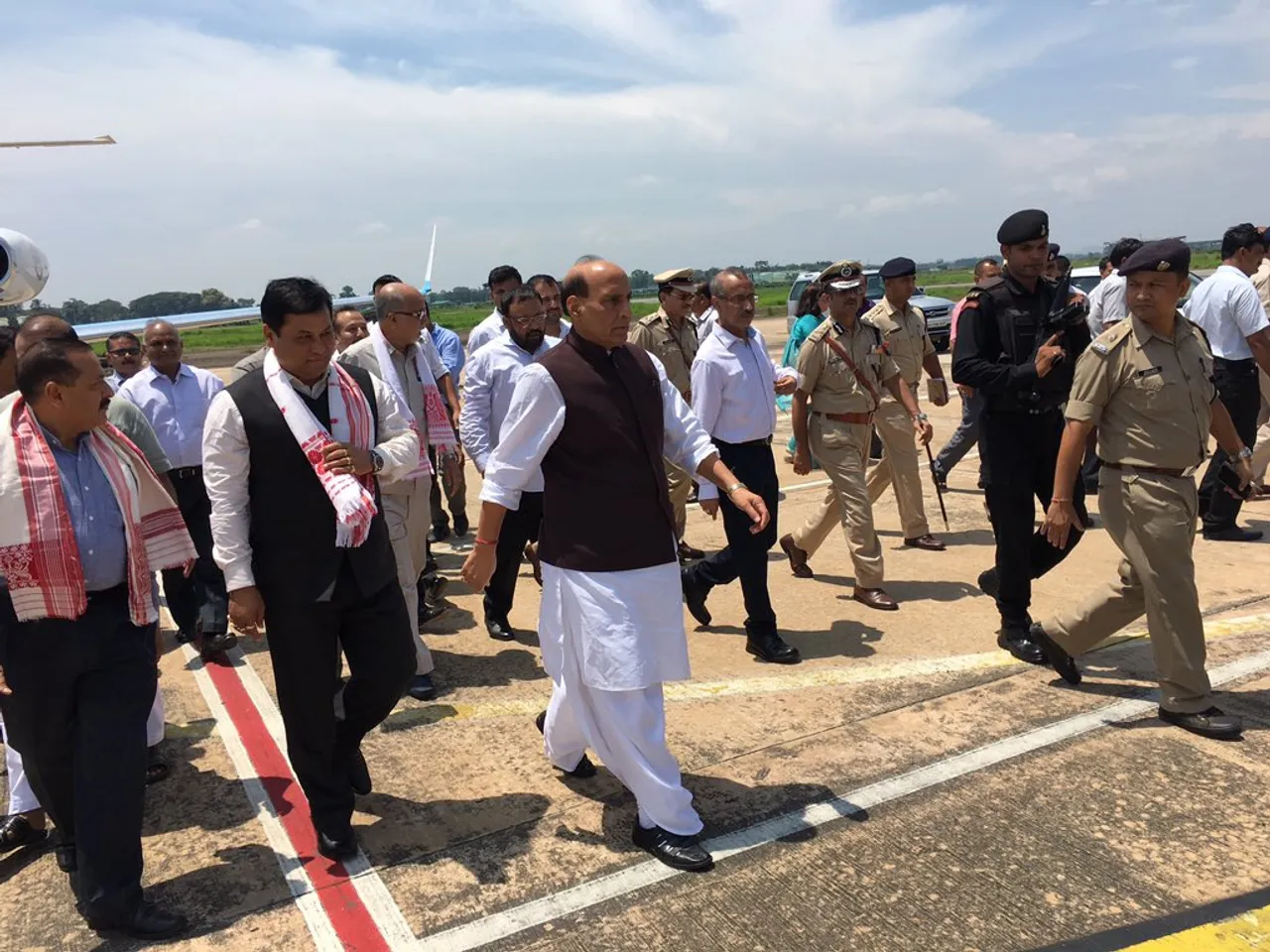 HM Rajnathsingh in Assam, conducts aerial survey of flood hit areas