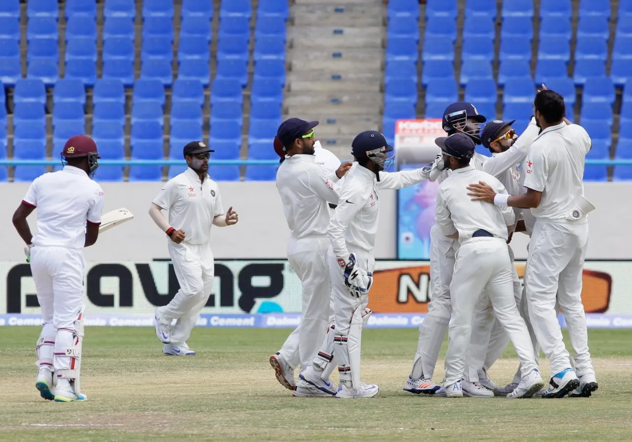 2nd Test Day 1 : India bowl out WI for 196, reach 126/1