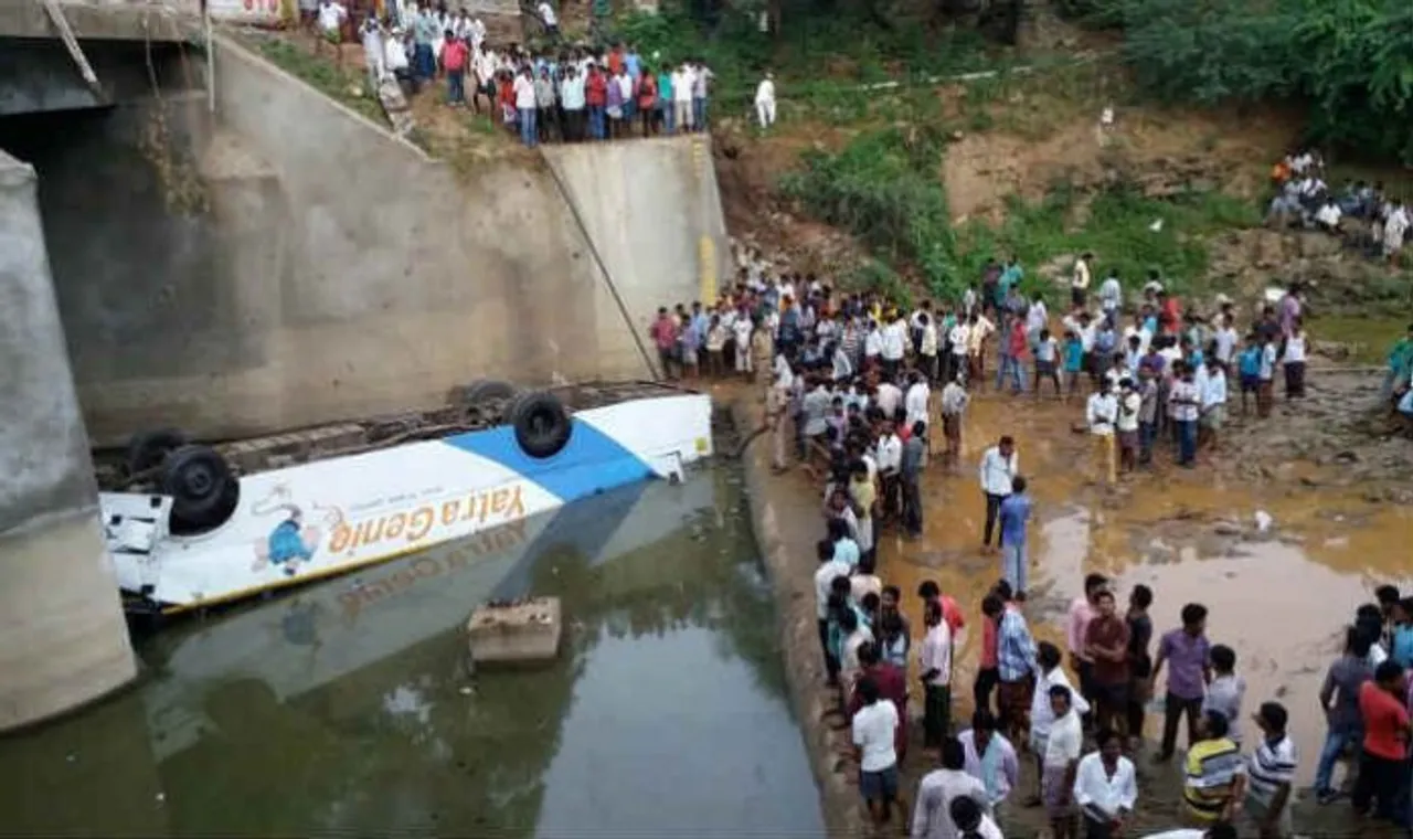 10 killed as bus falls into canal in Telangana
