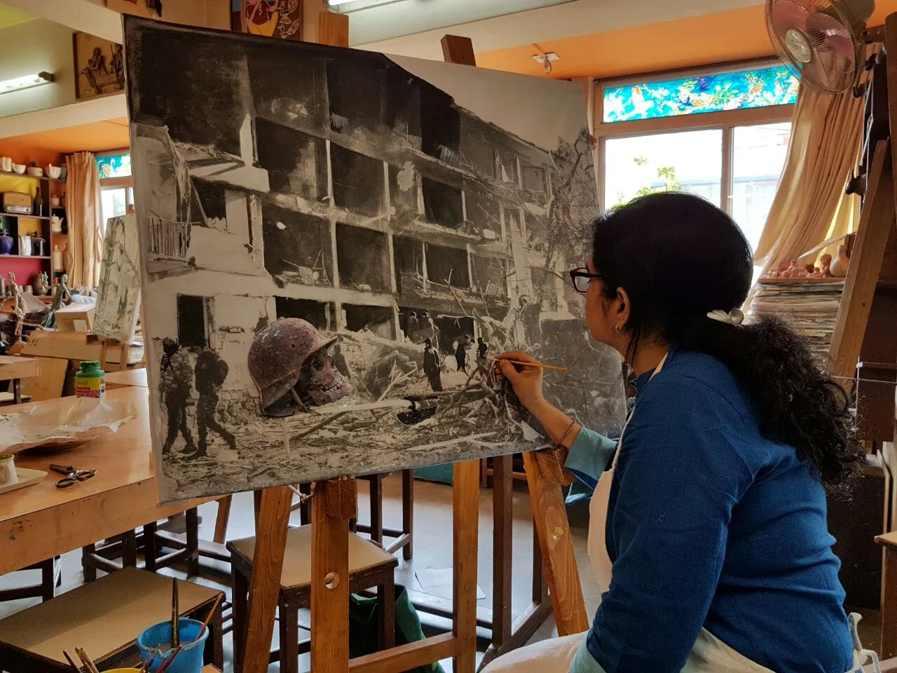 Artist against war_ message of peace in Vadodara city of Gujarat