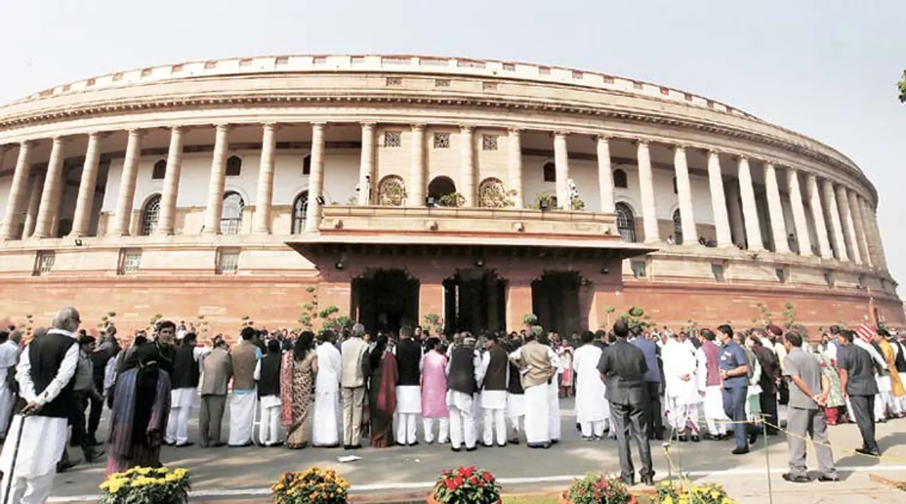 Opposition protests at Mahatma statue in Parliament complex