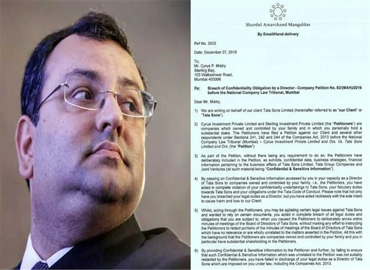 Tatas serve legal notice on Mistry for breach of trust