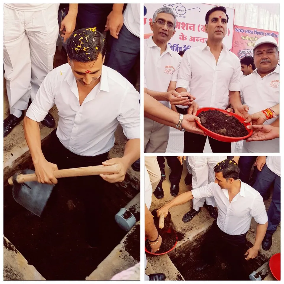 Akshay Kumar digs toilet in MP district