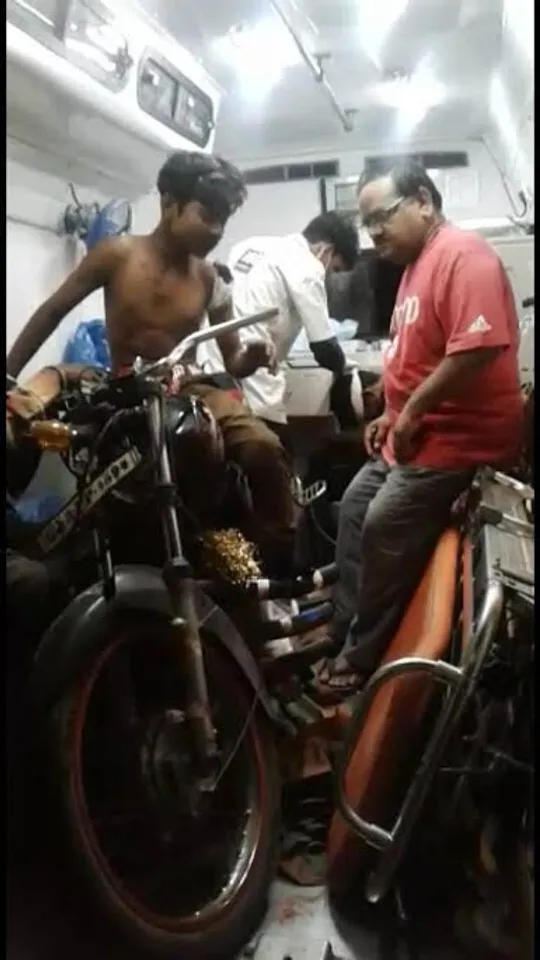 Injured youth shifted to hospital along with bike