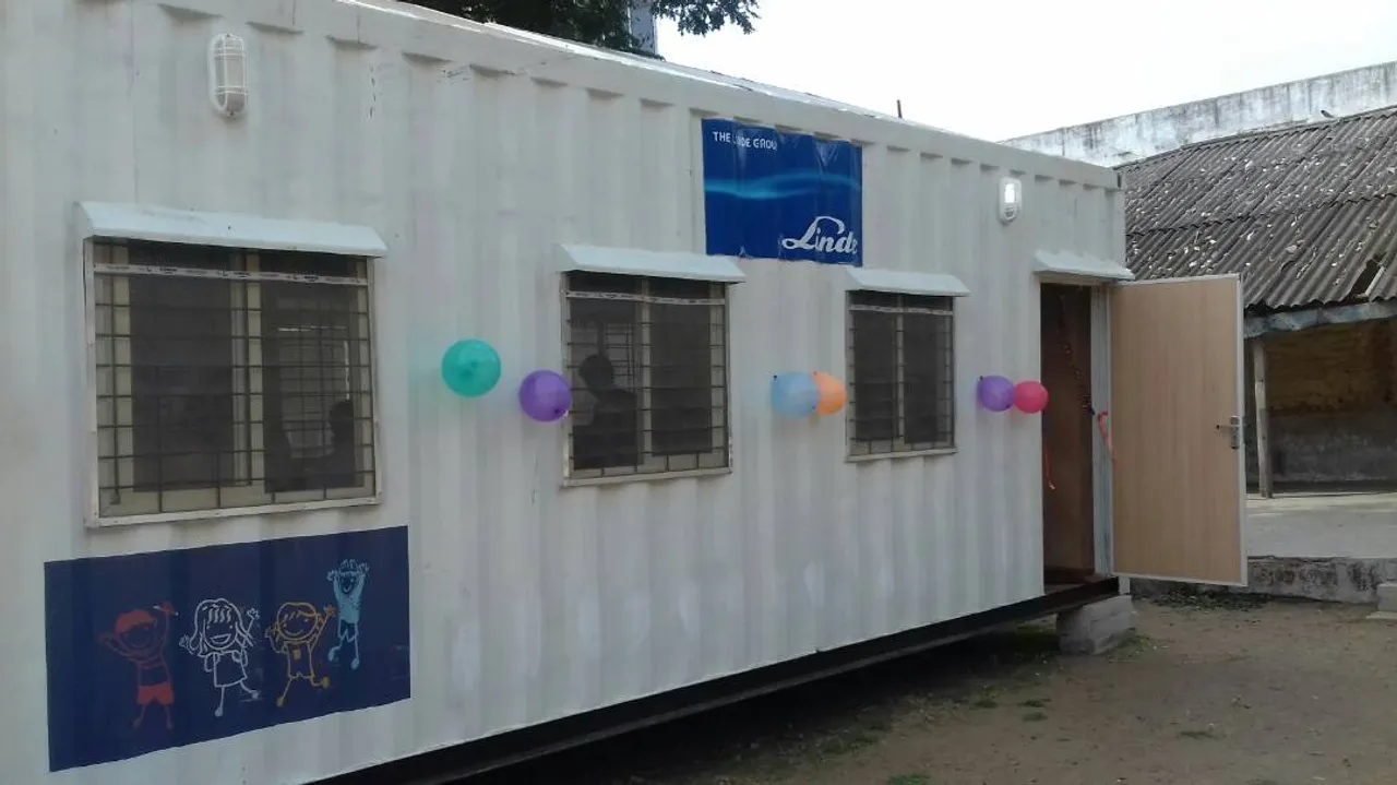 Solar powered container classroom in Vadodara