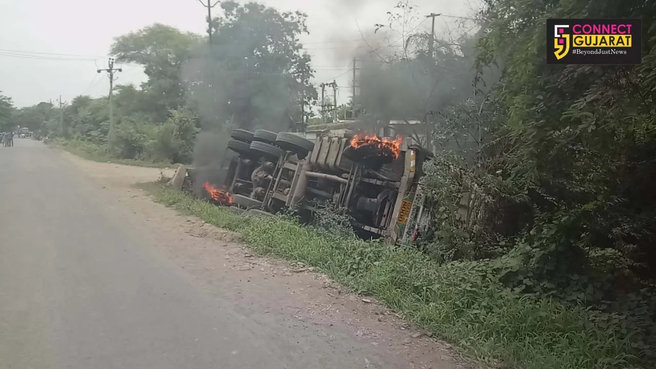 Methyl filled truck caught fire on Borsad highway