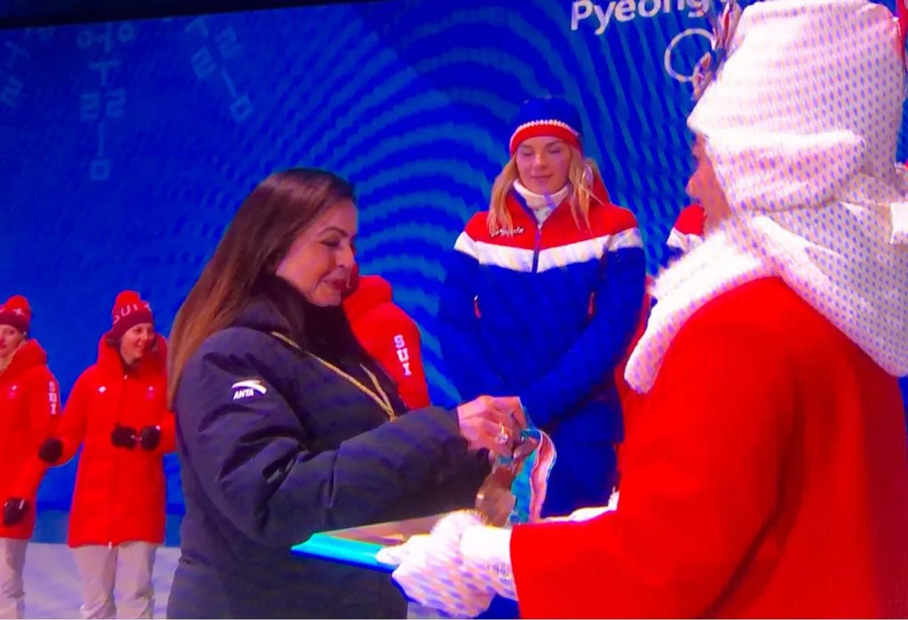 Nita Ambani Presents Inaugural Alpine Skiing Awards at 2018 Winter Olympics
