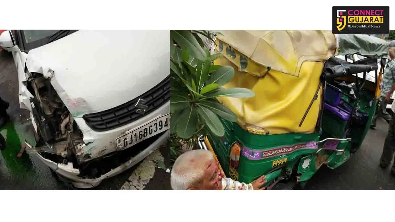 School children injured after car knowked down their rickshaw in Vadodara