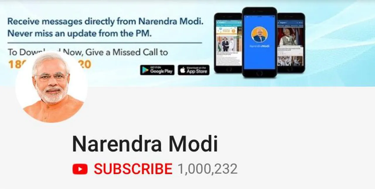 PM Modi's YouTube channel crosses 1 million mark