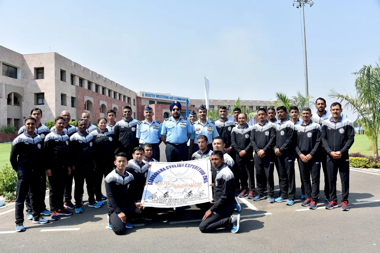 AIR MARSHAL HS ARORA AVSM AOC-IN-C SWAC FLAGS IN CYCLING EXPEDITION AT GANDHINAGAR
