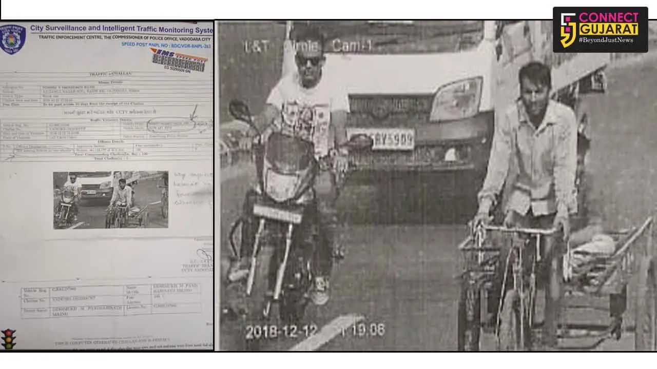 Vadodara traffic police send e memo to car driver for not wearing helmet