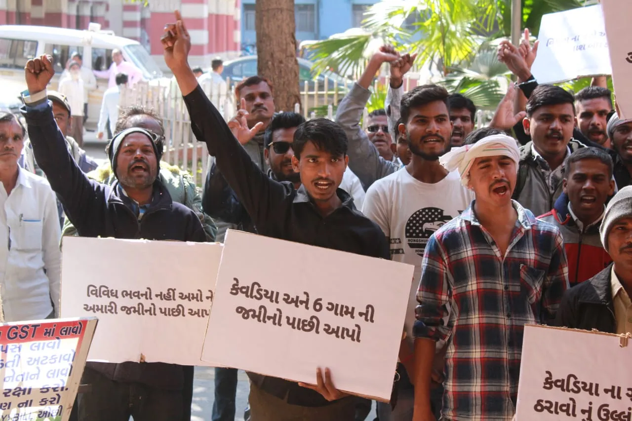 Villagers from Kevadiya and nearby villages protest against land acquisition