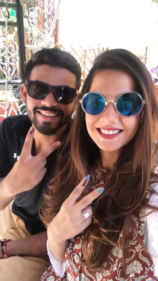 Engaged couple Rutvi and Nishil cast their first vote together