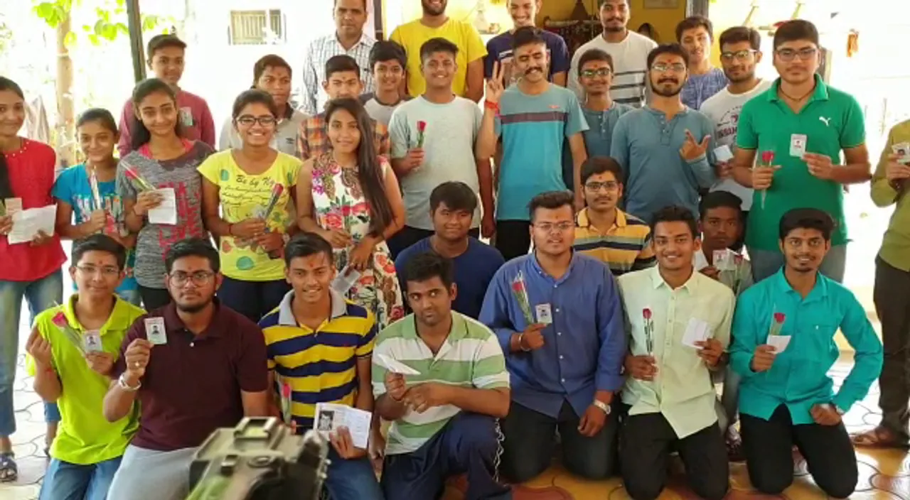First time voters in Saideep society cast their votes