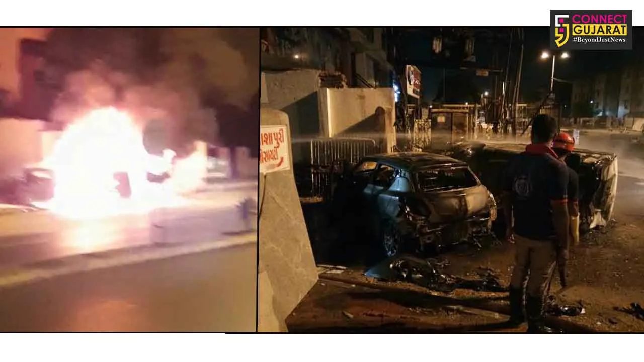 Brand new car engulfed in fire after rammed into a van