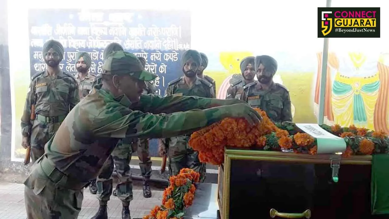 Mortal remains of Rifleman Mohmmad Arif Pathan will arrive at Baroda Airport Tuesday night
