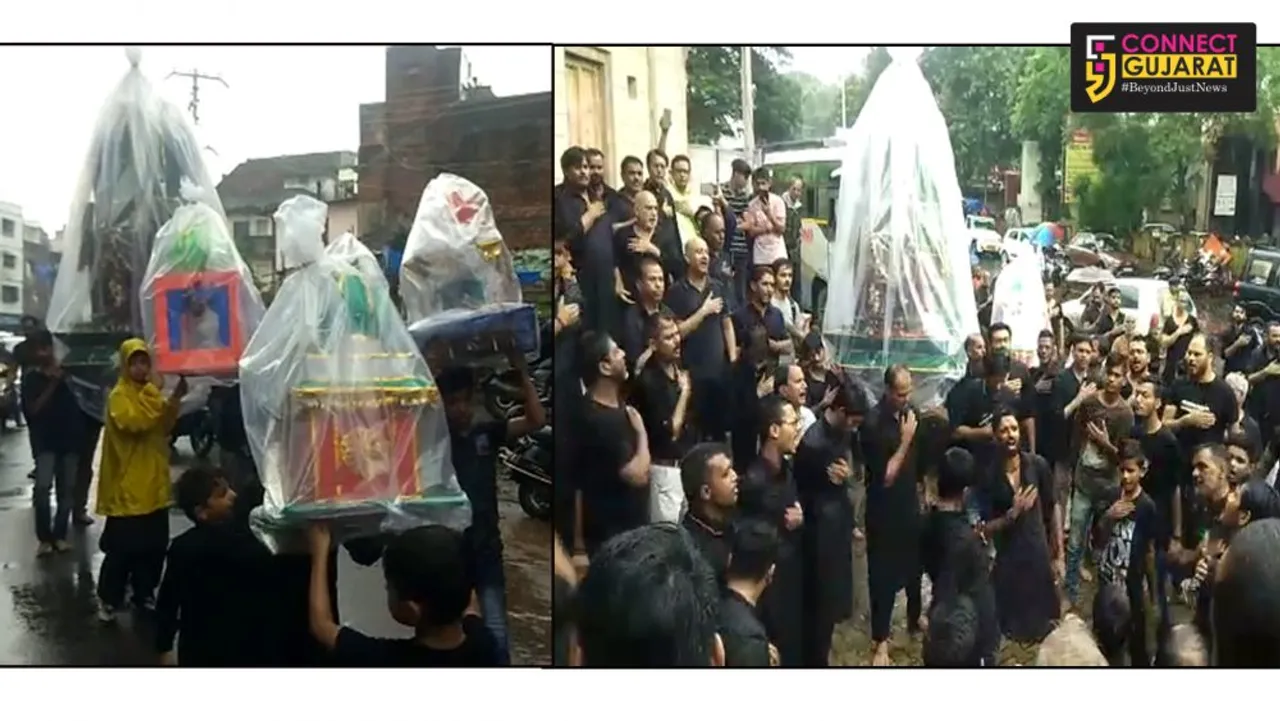 Continuing decades old tradition Tazia from Nagarwada cooled down at Bahucharaji temple
