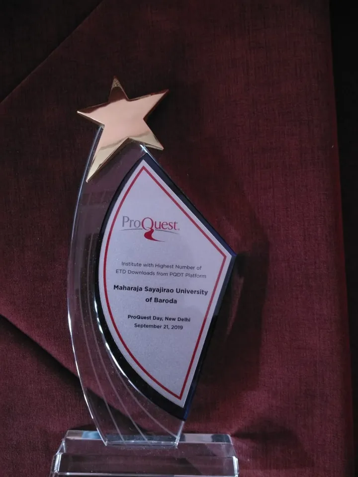 MSU awarded as institute with highest download ETD across India on PQDT global platform