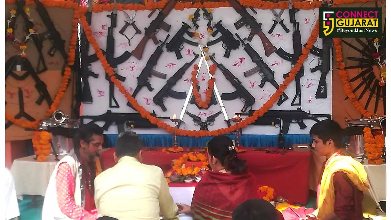 Shastra Puja inside Laxmi Vilas Palace and police headquarters to celebrate Dussehra