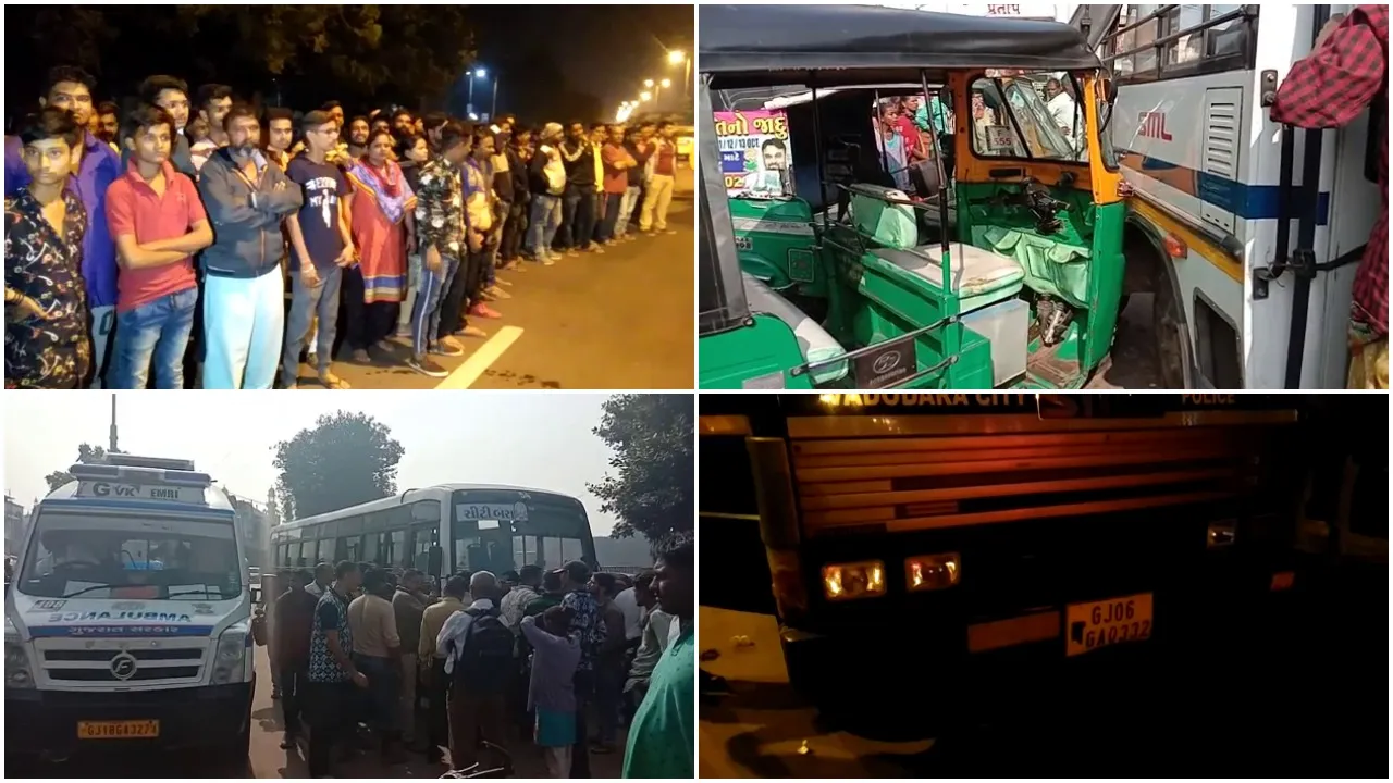 Vadodara Vinayak city bus knocked vehicles after driver got epilepsy attack